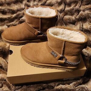 UGG Tan Ankle Boots with Chain Detail